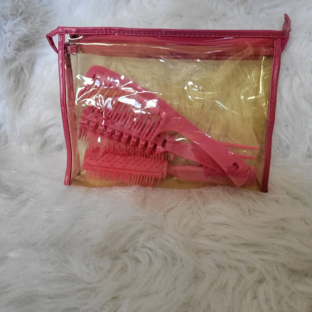 Yves Rochee Vintage 1970s Hair‎ Styling Pick Comb Wet Brush Rake Bath Set Bag